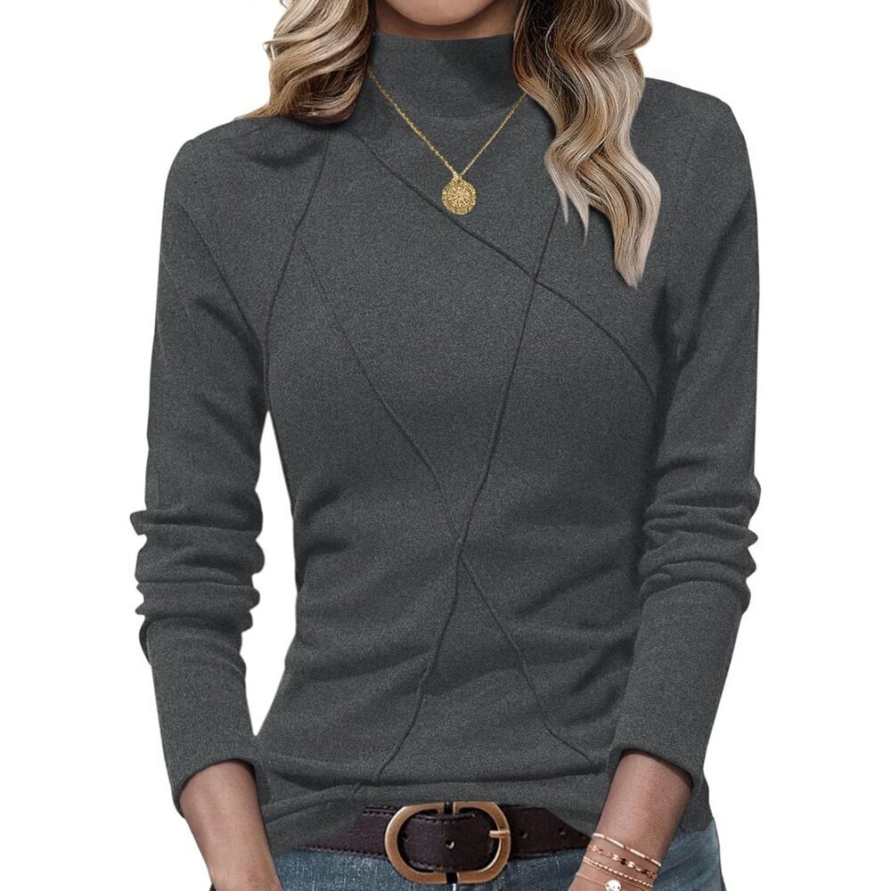 Womens Long Sleeve Mock Turtleneck Top Polyster Spandex Casual Versatile